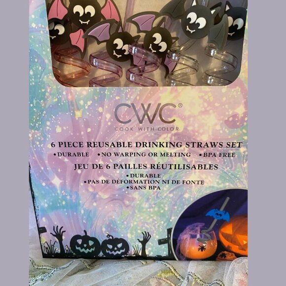 6 Reusable Glow In The Dark BAT Straws New in Box - Picture 3 of 6